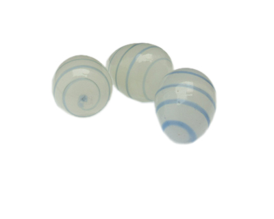 32 x 24mm Soft Blue Stripe Lampwork Egg Glass Bead, 1 bead, NO H